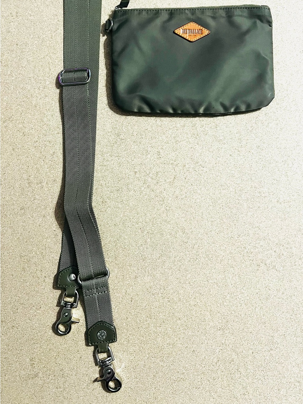 MZ Wallace Brand taupe Crossbody Adjustable Strap and matching Pouch